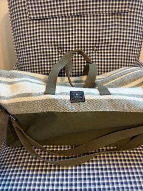 Faribault weekender wool and canvas Stripe & Olive Green Duffel Bag